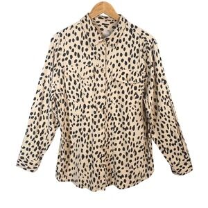 Chico's Button Up Shirt Animal Cheetah Print Utility Womens 2 L 12/14 Office